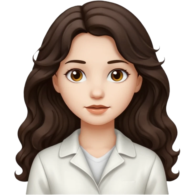 A girl in white with dark brown long wavy hair and very white skin emoji
