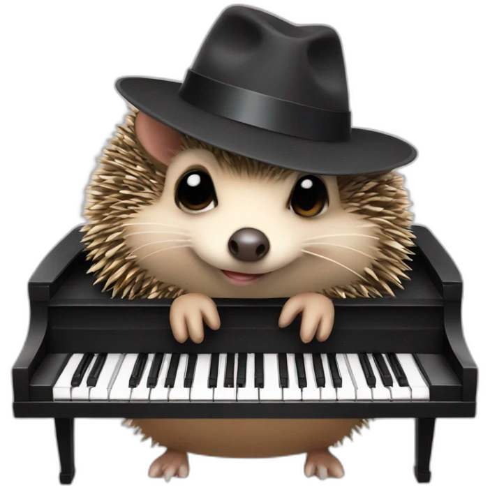 Hedgehog wearing a fedora and black sunglasses, playing piano emoji