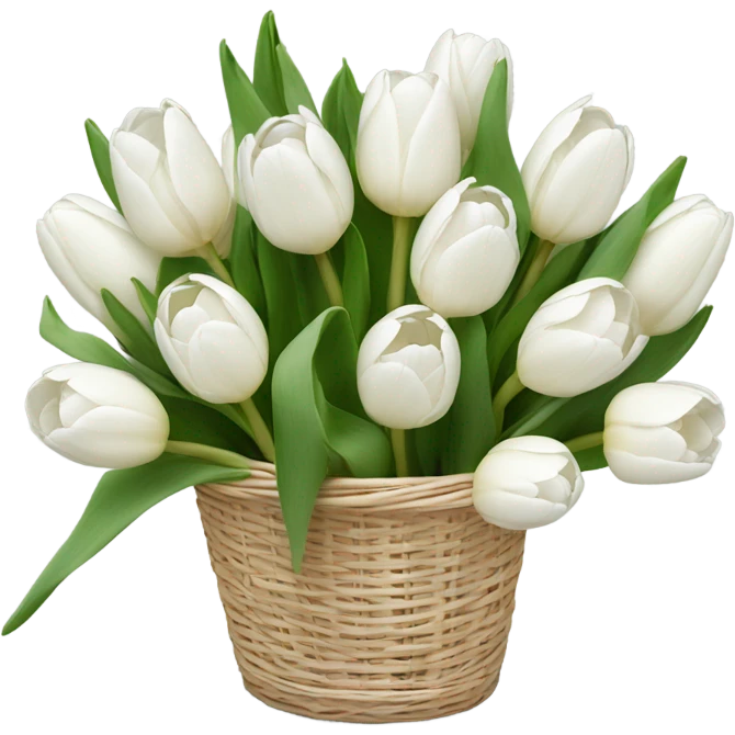 White tulips bouquet in baske emoji