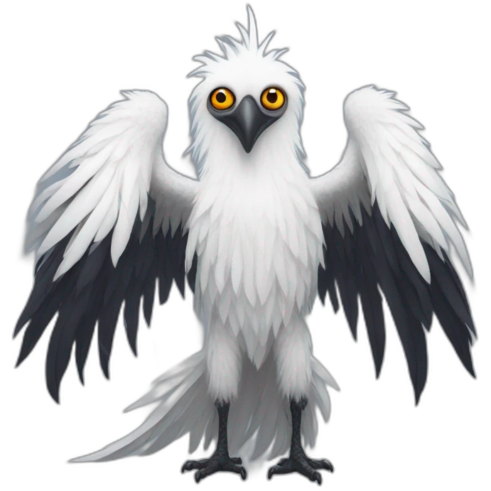 Tall slender snow tall monster with vulture face in long white feathers emoji
