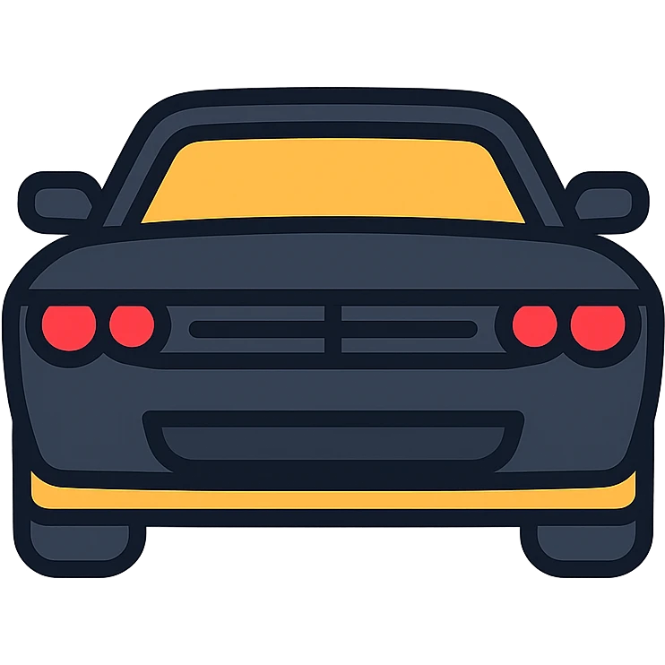black Dodge Challenger with red front lights, colored icon emoji