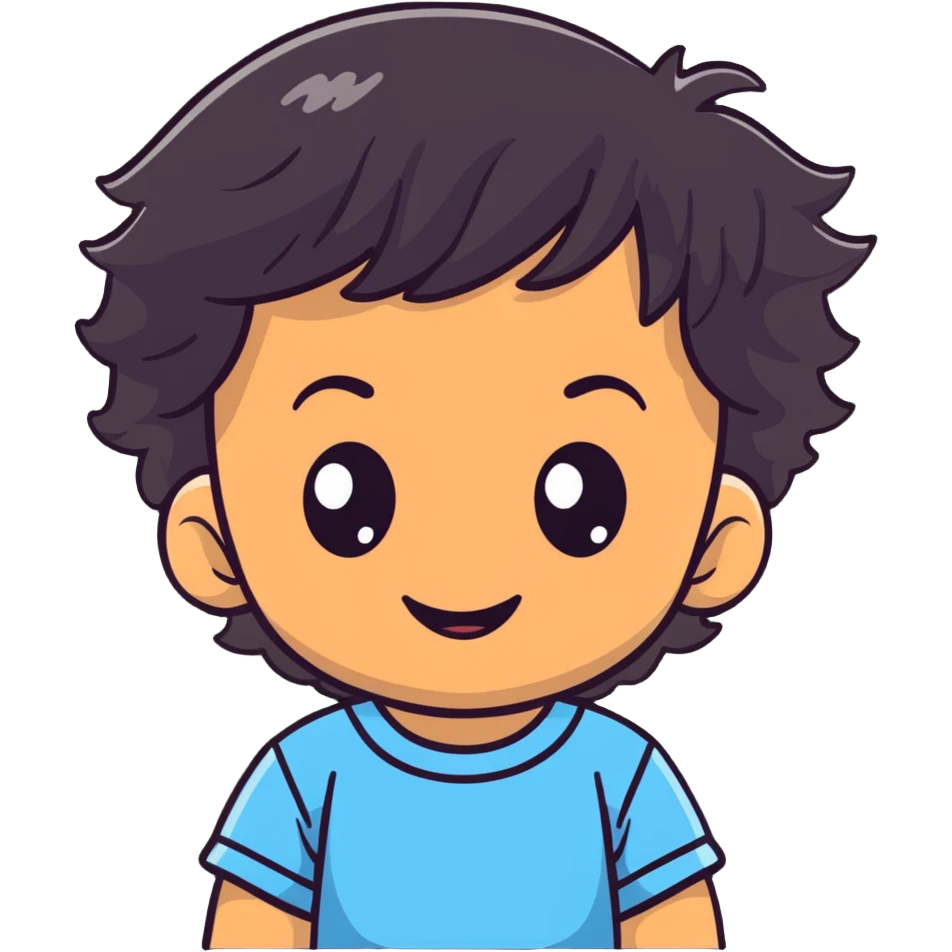 smiling toddler face with big eyes, medium skin tone, and dark wavy hair emoji