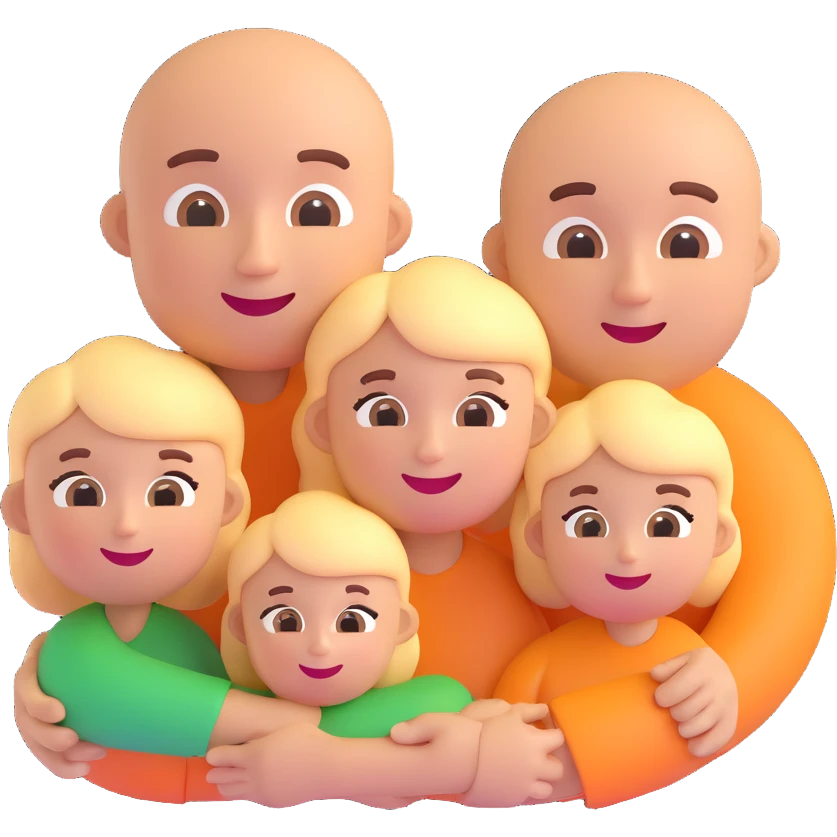 a family with round faces, cheerful, 3D emoji style emoji