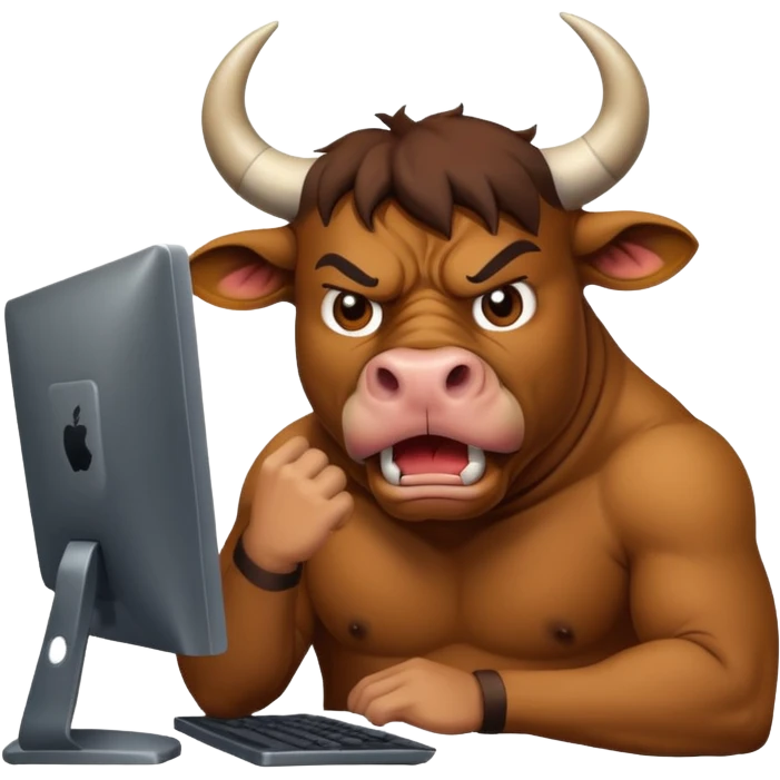 un toro seduto davanti al pc che impreca emoji