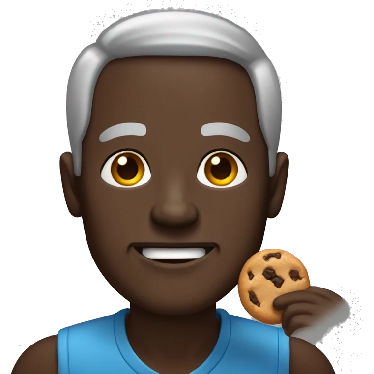 older man with dark brown skin eating a cookie emoji