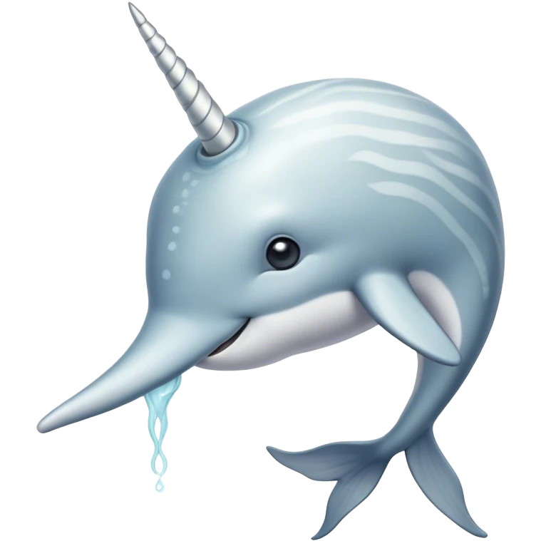 Cinematic Noble Narwhal Portrait Emoji, Poised and majestic, with a robust, streamlined body draped in mottled, silvery-gray skin, featuring a long, spiraled, ivory tusk and deep, thoughtful eyes that exude ancient oceanic wisdom, Simplified yet sharp and sophisticated features, highly detailed, glowing with a soft, ethereal arctic glow, high shine, intelligent and enigmatic, stylized with an air of mythical marine grandeur, focused and graceful, soft glowing outline, capturing the essence of a watchful and confident sea unicorn that appears ready to glide out of the screen with timeless authority! emoji