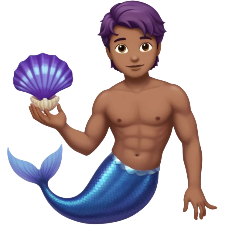 merman with brown hair brown eyes and medium to dark skin tone with a blueish purple tail and not insanely muscular  emoji