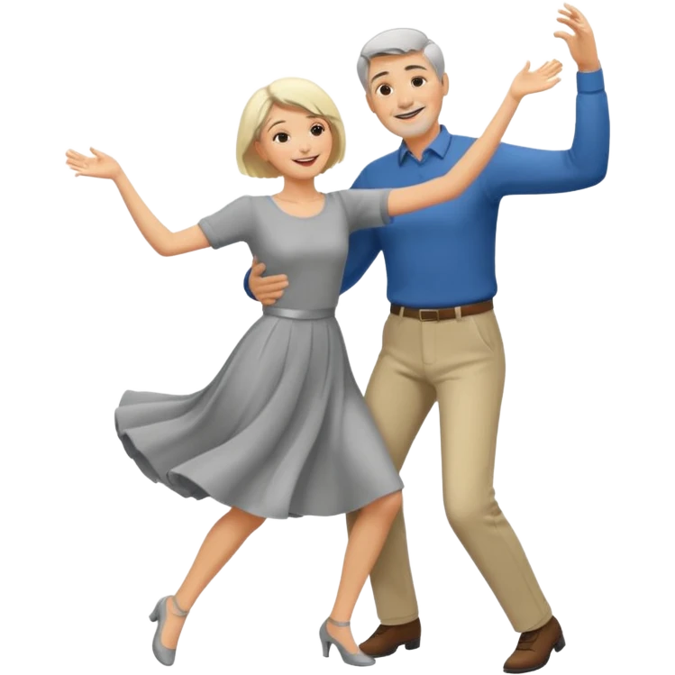 tall blonde man and short grey haired woman dancing emoji