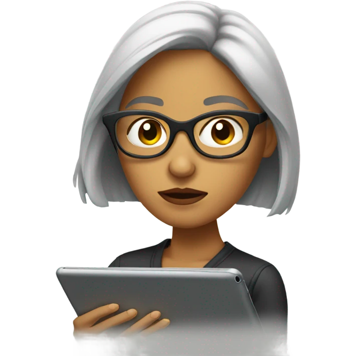 Woman with glasses thinking on an iPad emoji