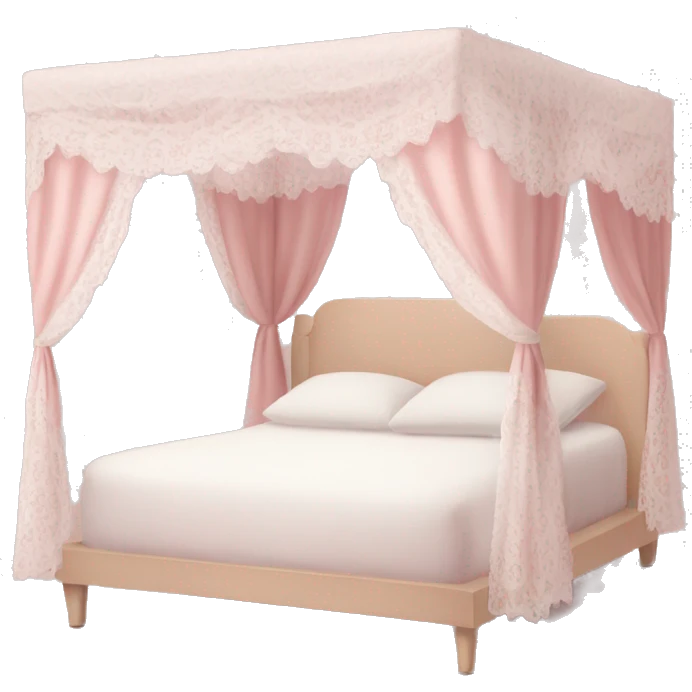 light pink bed with white lace curtains canopy around it emoji