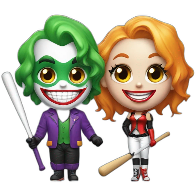 Joker and Harley Quinn with gum and baseball bat emoji