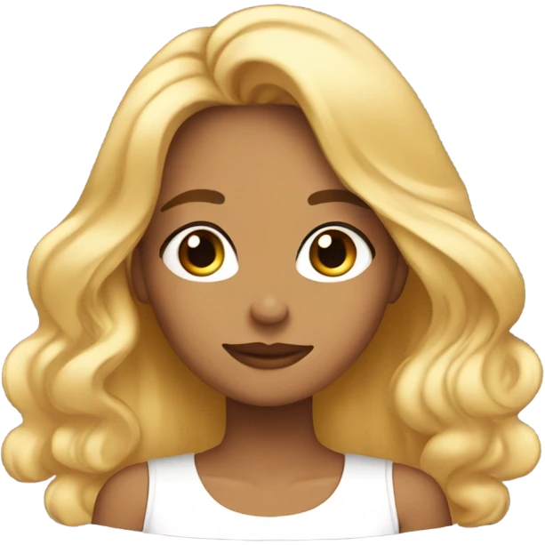 beautiful girl with tanned skin, brown eyes, long eyelashes, and long, wavy golden blond hair blowing a kiss emoji