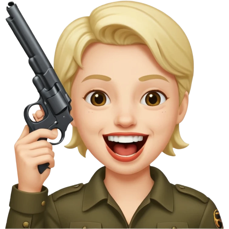 Laughing face with gun pointed into the mount emoji