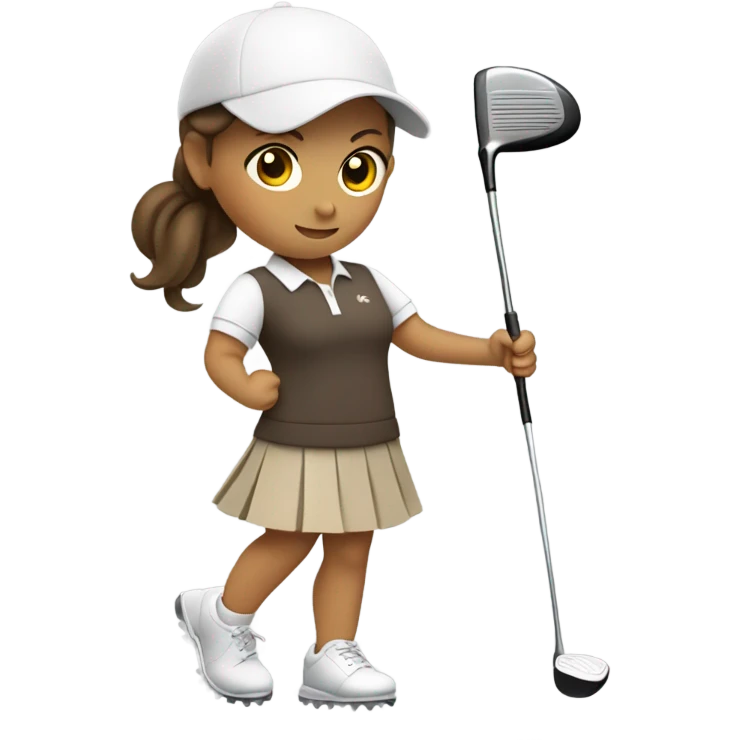 Girl with brown hair golfing with golf skirt in emoji