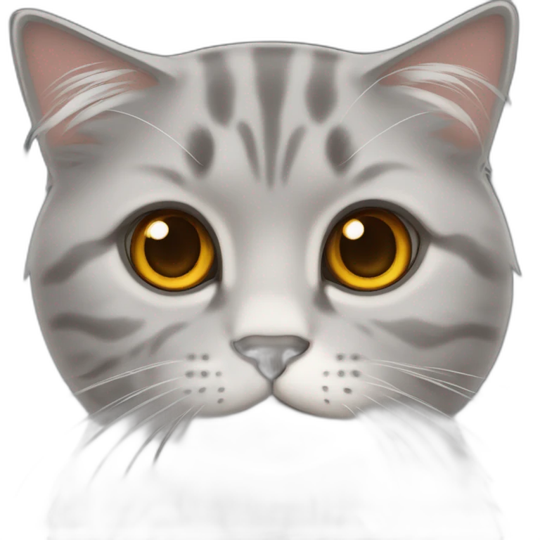 a gray, dry-haired cat with amber eyes, Scottish fold emoji