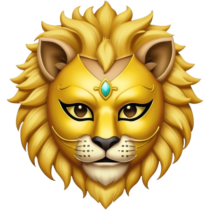 a man, with a Yellow vest,  wear half-face golden Lion masquerade mask emoji