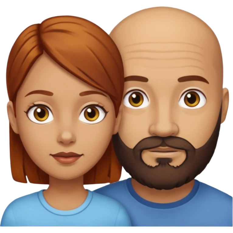 Couple. A bald man with dark brown beard and a girl with light skin. She has dark yellow brown auburn hair. Different skincolor. She has very light skin. emoji