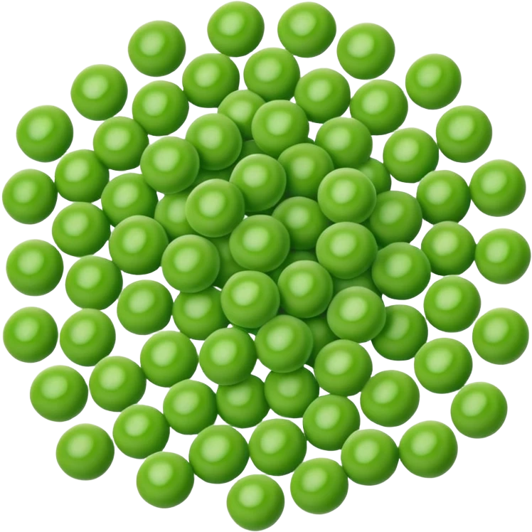 scatter of frozen green peas, bright green, round and smooth, uniform size, frosted matte surface, subtle hue variation, no extras, soft lighting, emoji scale emoji