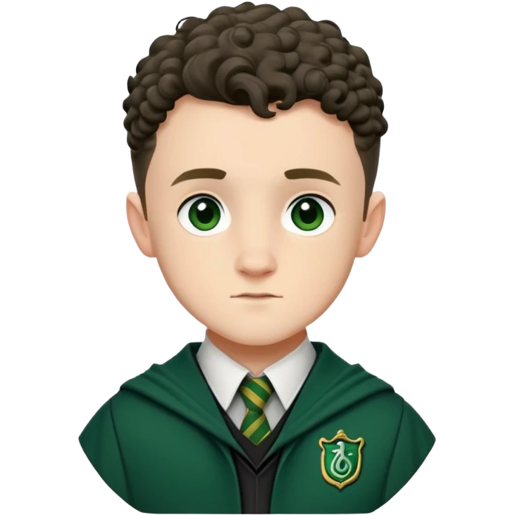 Josh Herdman is Gregory Goyle in harry potter, wear hogwarts slytherin uniform, curly short hair emoji