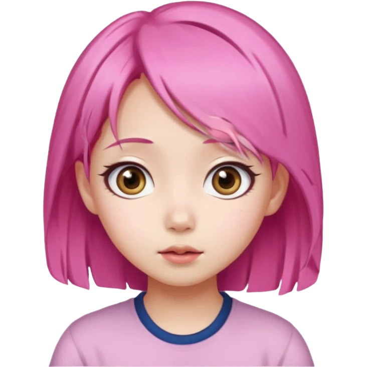 An Asian girl with  pink hair, big eyes,sweet
 emoji