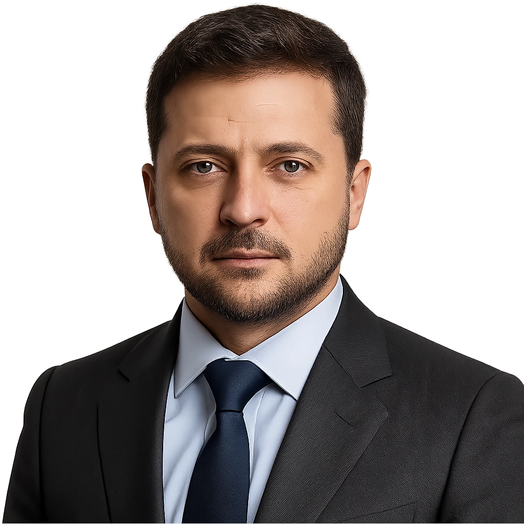 realistic portrait of Vladimir Zelensky in a business suit, no background emoji