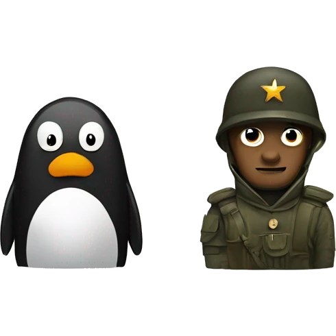 Penguin and man in dark army form emoji