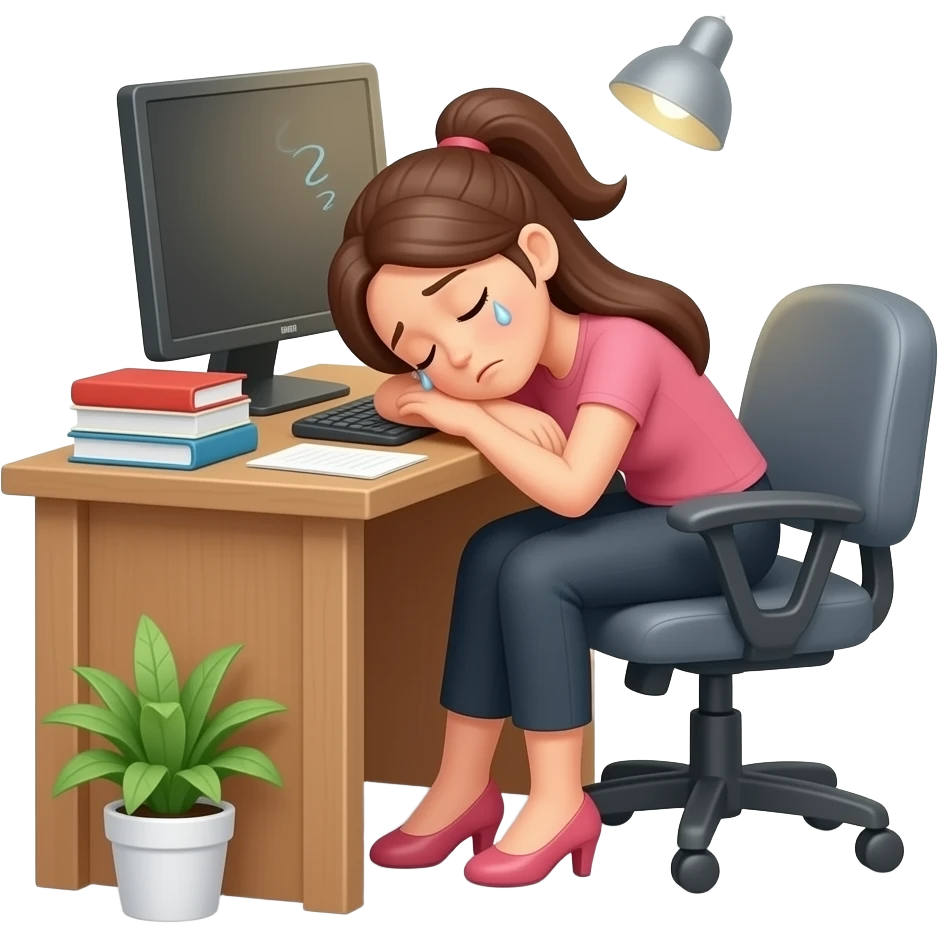 Mujer,cansada,exausta, durmiendo sobre escritorio emoji