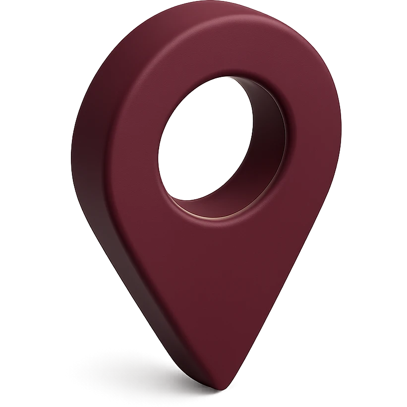 a location pin icon in burgundy color, realistic lighting and depth, matte background emoji