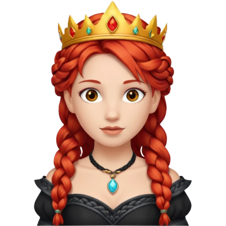 braided hair fire princess with black crown, red hair emoji