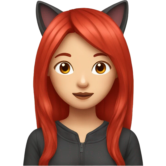 2 Asian girl with red long hair with cat ears emoji