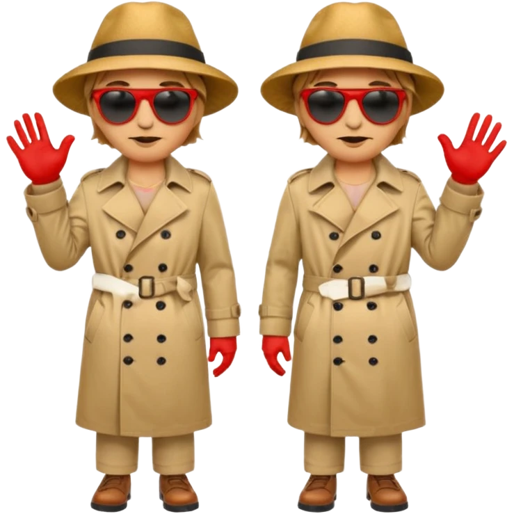 Tomato face emoji wearing long body trench coat hat sunglasses legs red hands emoji