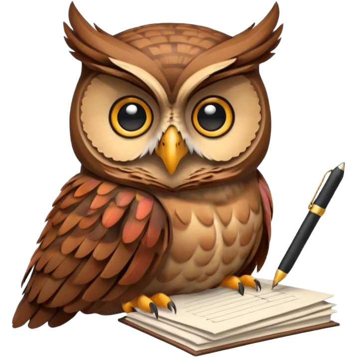 Сова держит ручку рядом стопка бумаг  emoji