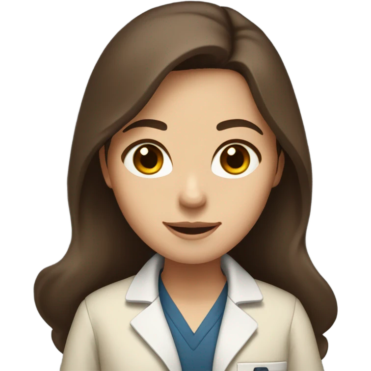 beige lab coat cute brunette with long brown hair and brown eyes  emoji