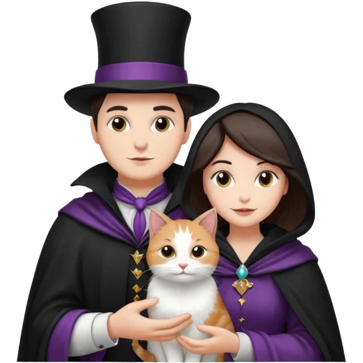 magician couple and their pet cat emoji