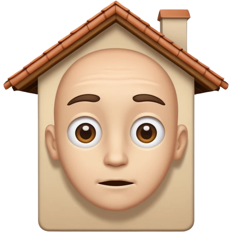 head in the shape of a house, cartoon roof cartoonish looking  emoji