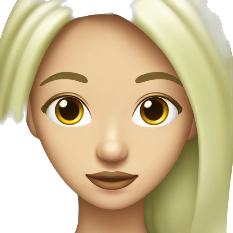 Chica de cabello rubio liso blanca con un top rosa ojos verdes  emoji