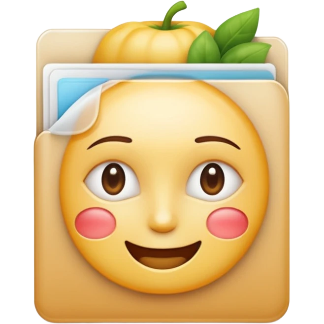 A **simple emoji-style icon** of a **transparent white plastic folder**, minimal and clean, with **rounded corners**, subtle translucency, soft shading, and a **small wellness symbol** on the front combining **skincare, daily routine, and healthy food elements**.
 emoji