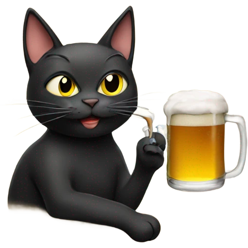 Black cat smoking with beer emoji
