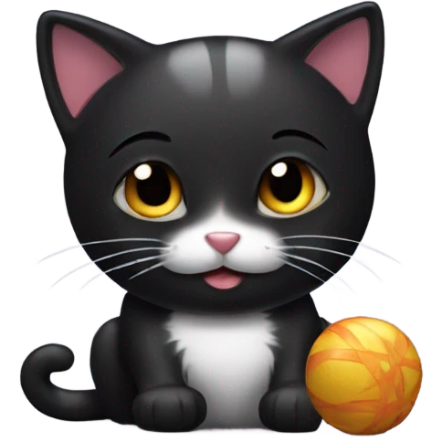 Happy Black Cat with Toy emoji