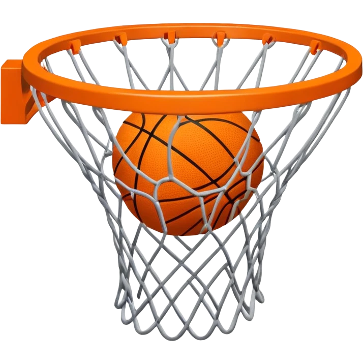 Basketball falling through the center of a hoop net, top view emoji