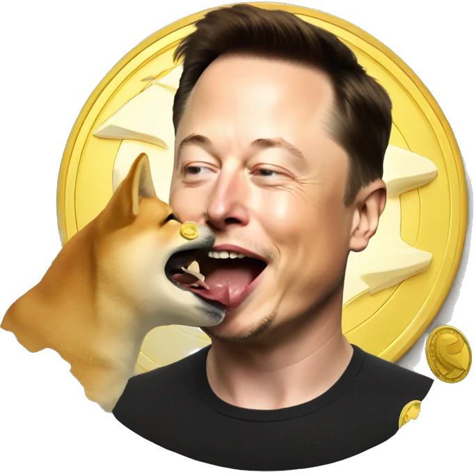 Elon Musk biting a dogecoin emoji