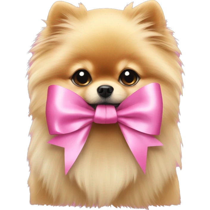 Gold Pomeranian pink ribbon bow emoji