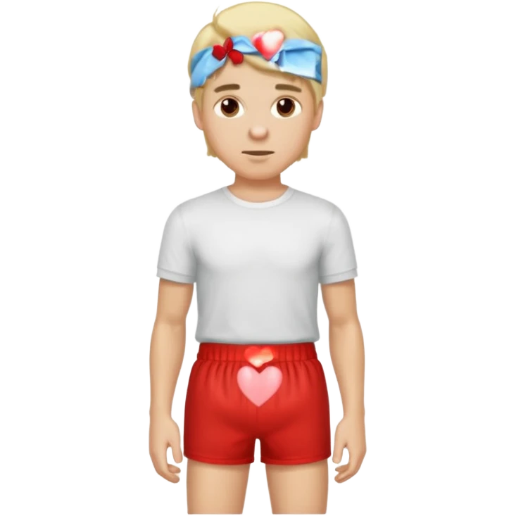 a blonde man with red hearts boxer standing emoji