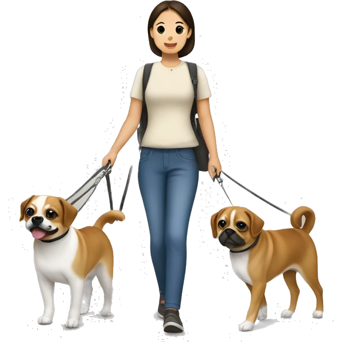 Mid 30s filipina walking two pugaliers on leash emoji