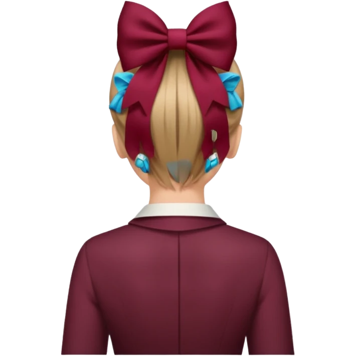 A burgundy bow in dark blond hair from the back emoji