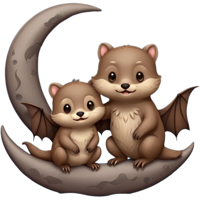 Bat and otter with moon emoji