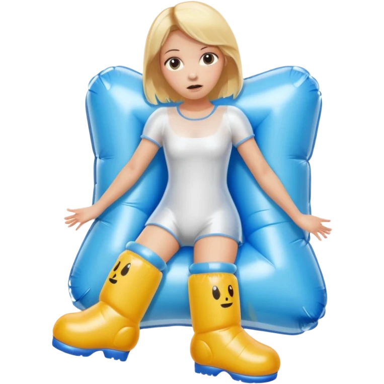 chica rubia con cara de miedo con unas botas  de presoterapia inflables emoji