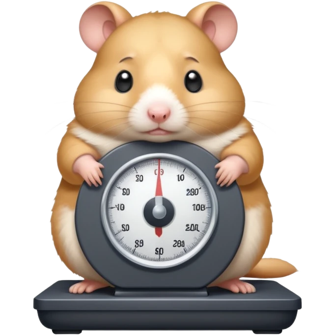 fat hamster big belly stepping on a broken scale looking guilty with a tear emoji
