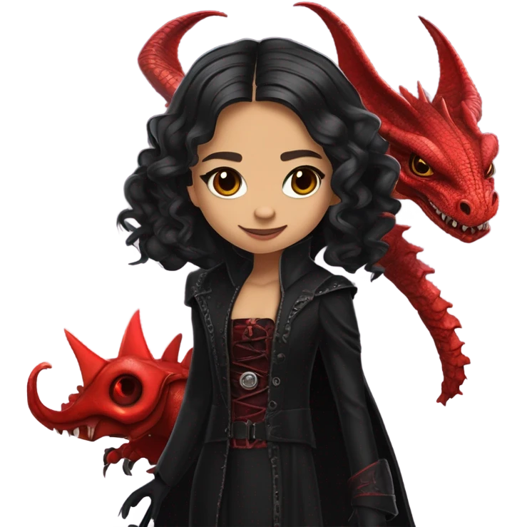 surprised Lavish Victorian black evening gown with gloves, Jenna Ortega as Addams girl Jedi wearing a steampunk mini tiara, very large blood red evil-looking horned dragon emoji