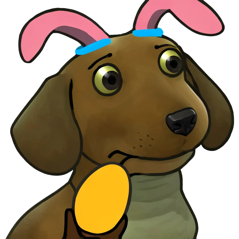 Red dachshund wearing Easter bunny ears emoji